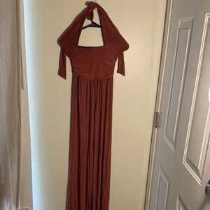 Elegant Rust Halter Maxi Pants one piece